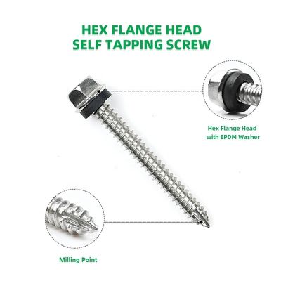 Stainless Steel ST6.3*55mm Flange Hex Self Tapping Screw Parafuso Auto Atarraxante