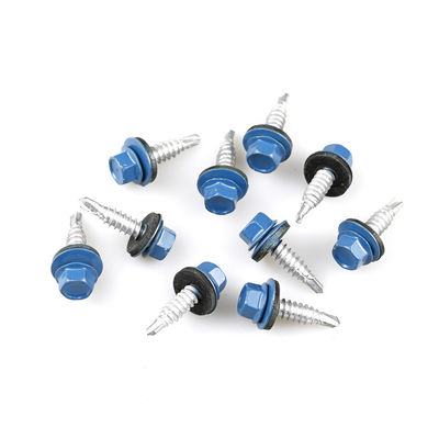 6.3x22 Hex Head Self Drilling Screw Stainless Steel Bi-Metal Roofing Stitch Screws in Blue