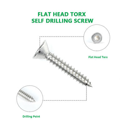 Plain Finish Torx Flat Countersunk Self-Tapping Screws 316 Stainless Steel for Wood
