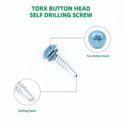 Flat Head Style Blue Painted Button Stainless Steel Self Tapping Screw with Torx Head