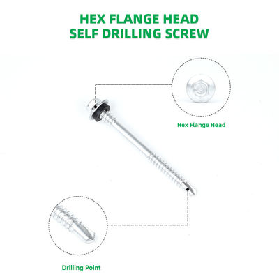 100% QC Tested Flange Hex Head Stainless Steel Self Drilling Screws With Epdm Washer
