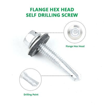 SS410 Flange Hex Head Stainless Steel Self Tapping Drilling Screws With EPDM Washer