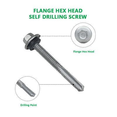 Zinc Alloy Coated Hex Flange Head Self Drilling Screw Tek 7 For Installation 5.5x50