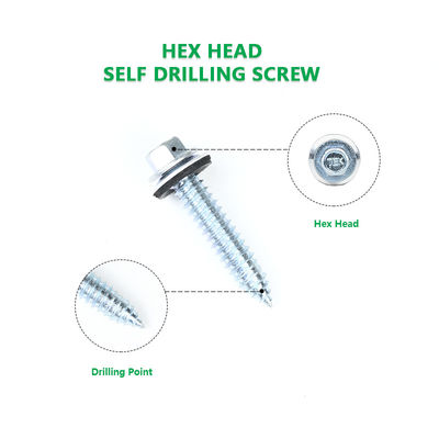 White Zinc Plated Hex Sheet Metal Screw for Stainless Steel Roofing Strengthening
