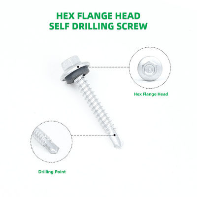 Zinc Alloy Coated Waterproof 12 X38 Hex Flange Self Drilling Screw for Wall Cladding Panel
